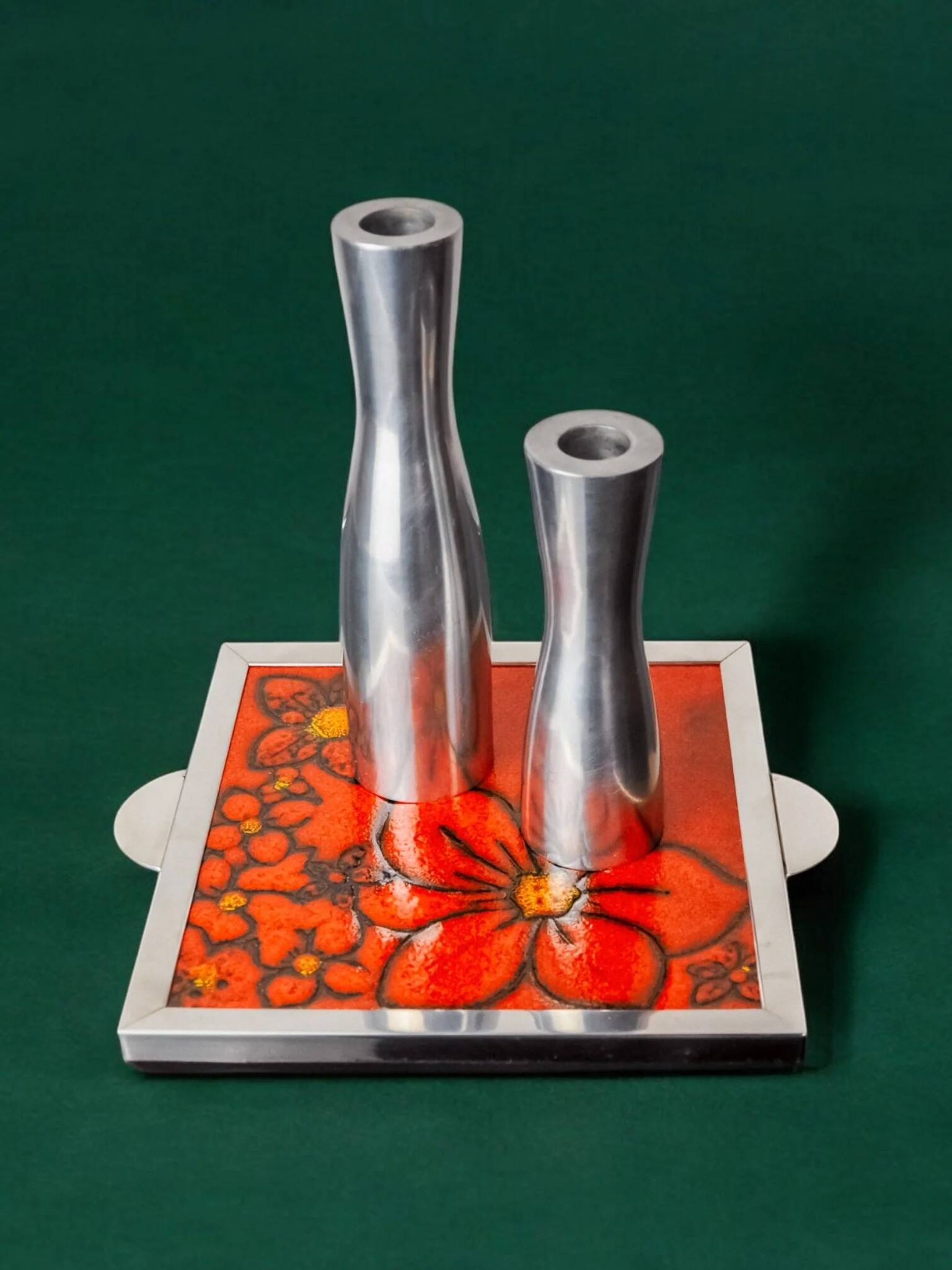 Space age floral red ceramic trivet, Spain, 1970s