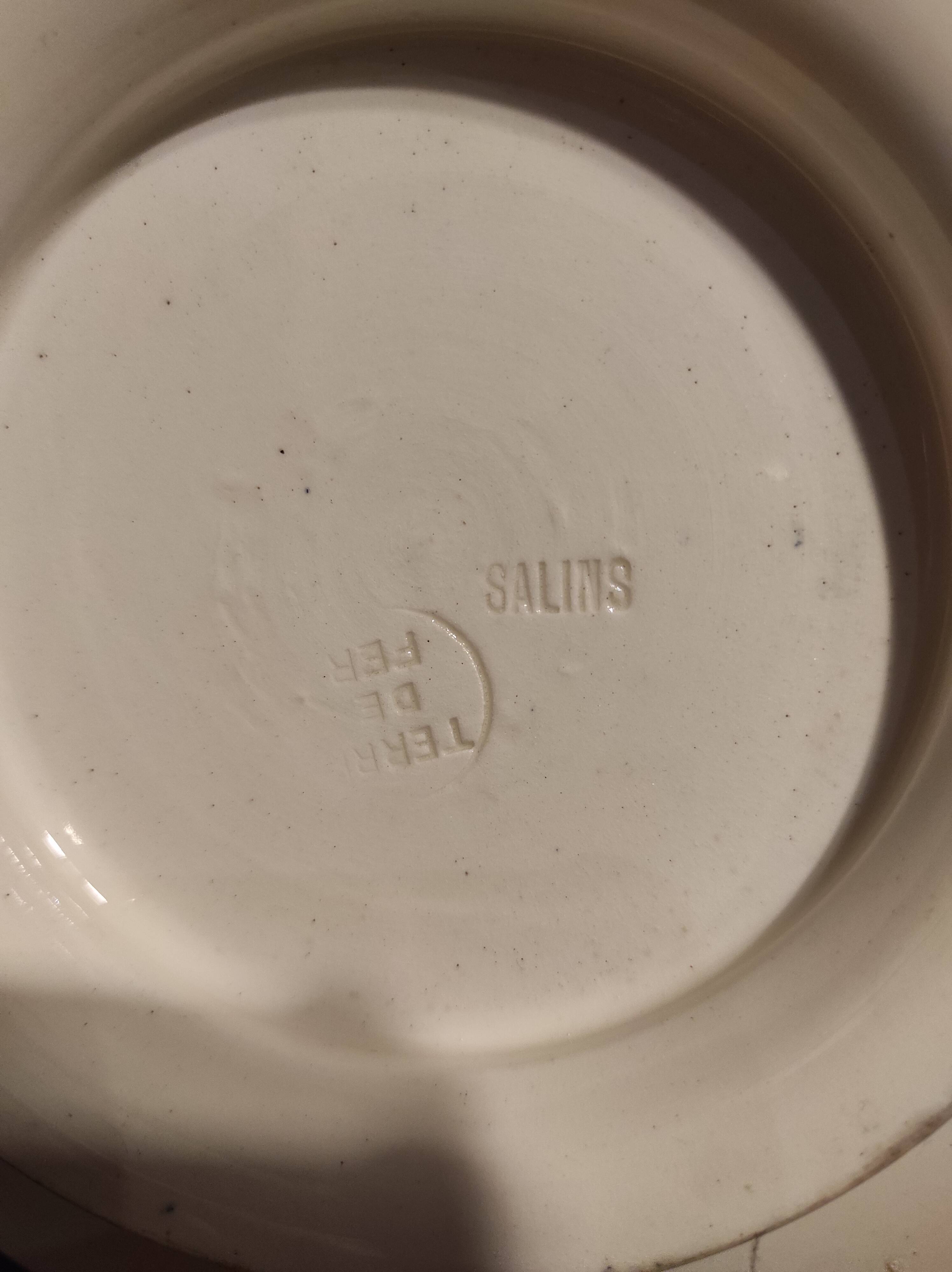 French vintage serving stand plate, R. Lafitte, Terre de Fer, Salins