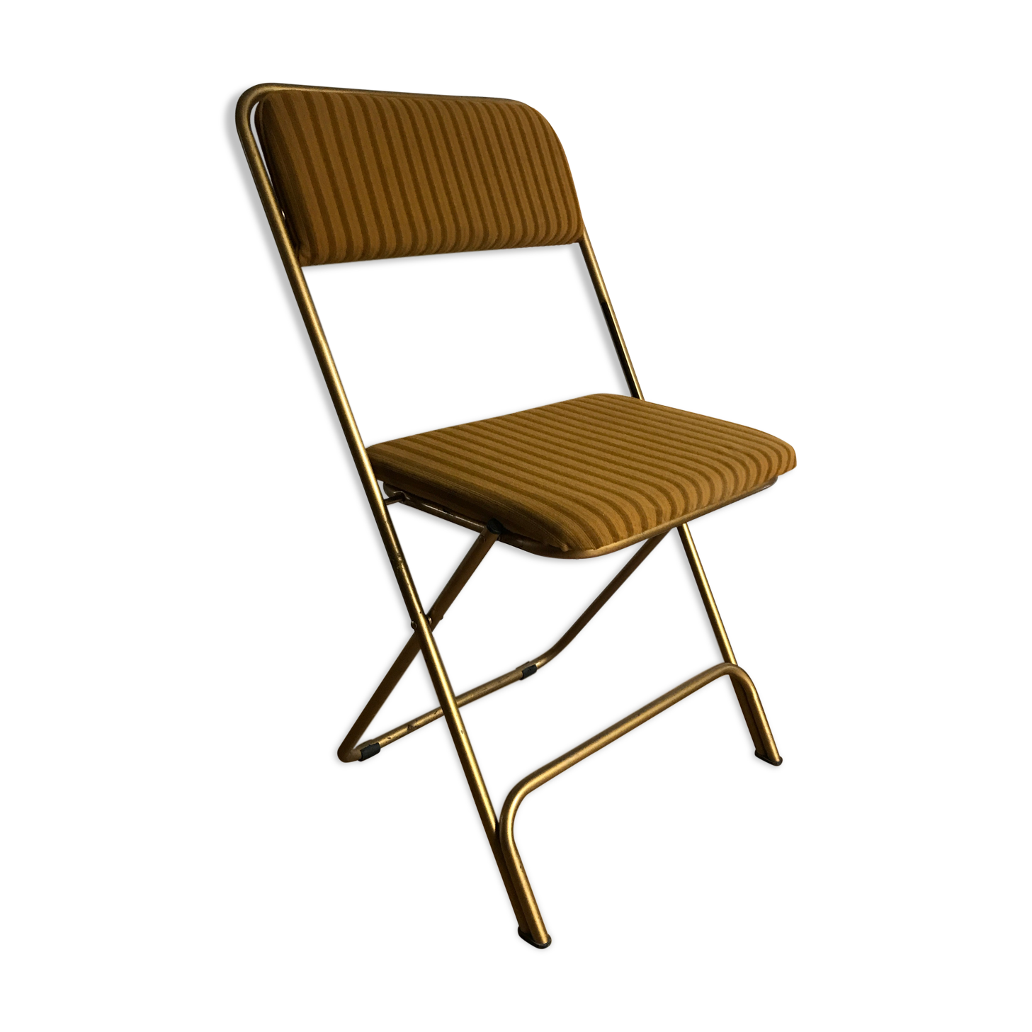 Vintage folding chair lafuma chantazur with striped gold fabric