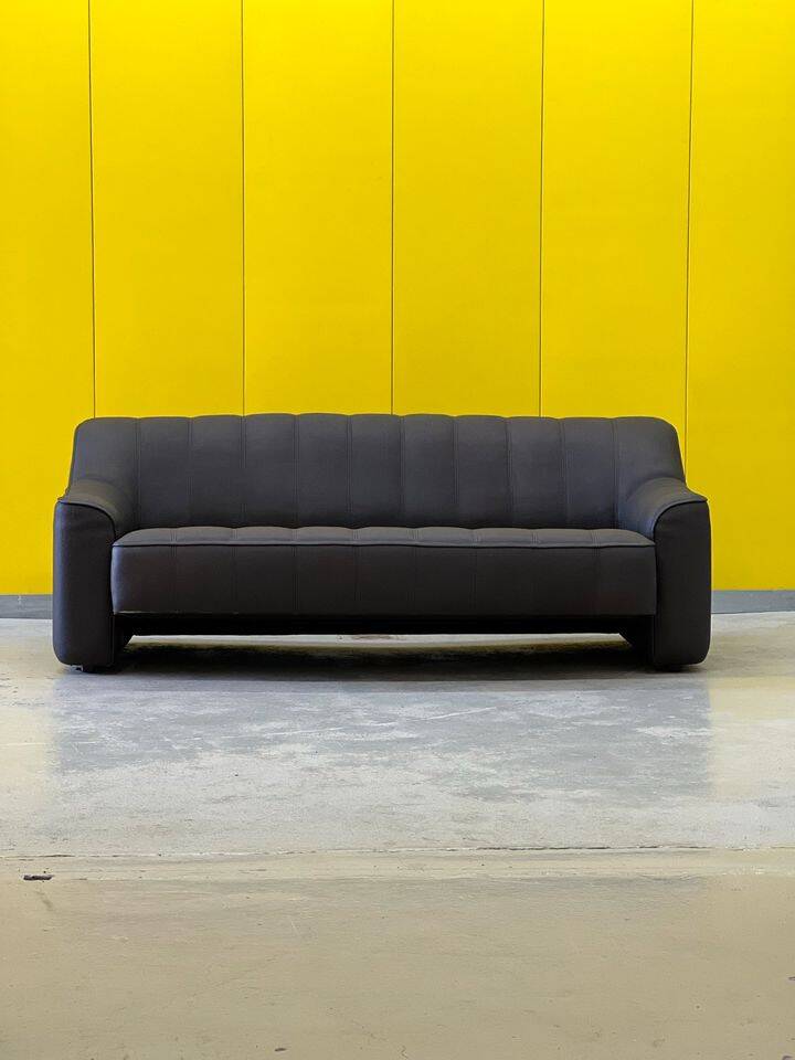 Black leather 3-seater sofa by De Side, from 1970's model 44