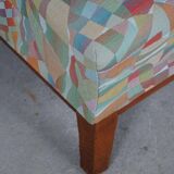 Art Deco bench, reupholstered in vintage fabric, Danish cabinetmaker, 1940s.