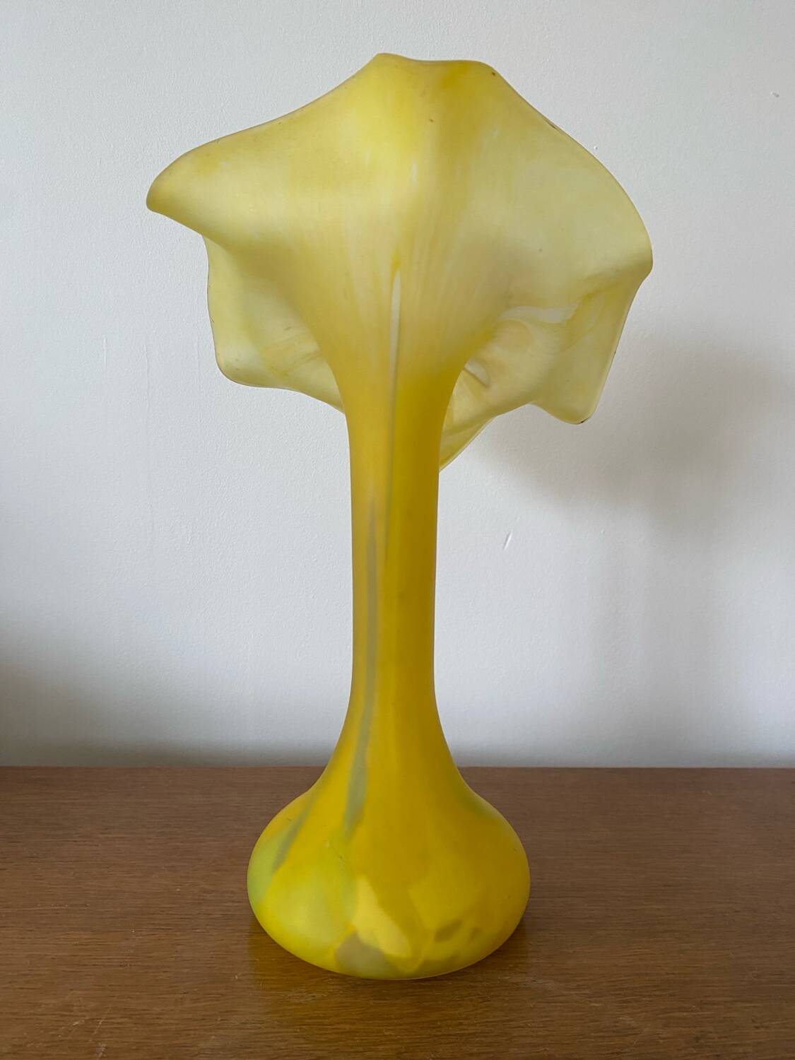 Old Volubilis Vase Crystal LA ROCHERE Blown Glass Yellow Vintage #