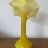 Ancien Vase Volubilis Cristallerie LA ROCHERE Verre Soufflé Jaune Vintage #