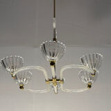 Venetian glass chandelier from Murano and brass, circa 1940.