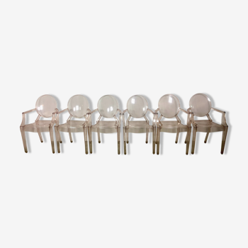 6 fauteuils Louis Ghost de Philippe Starck pour Kartell coloris orangé boisé