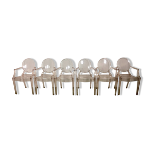 6 fauteuils Louis Ghost de Philippe starck pour kartell coloris orangé boisé