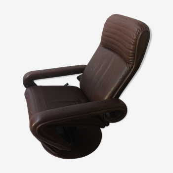 Chaise longue inclinable en cuir de style scandinave vintage, années 1970