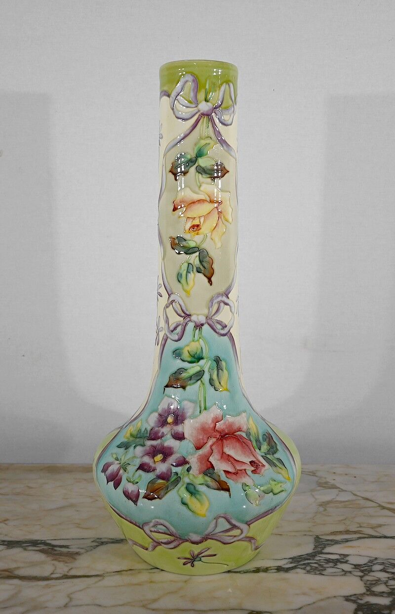 Important earthenware vase by Longchamp, Art Nouveau - 1900