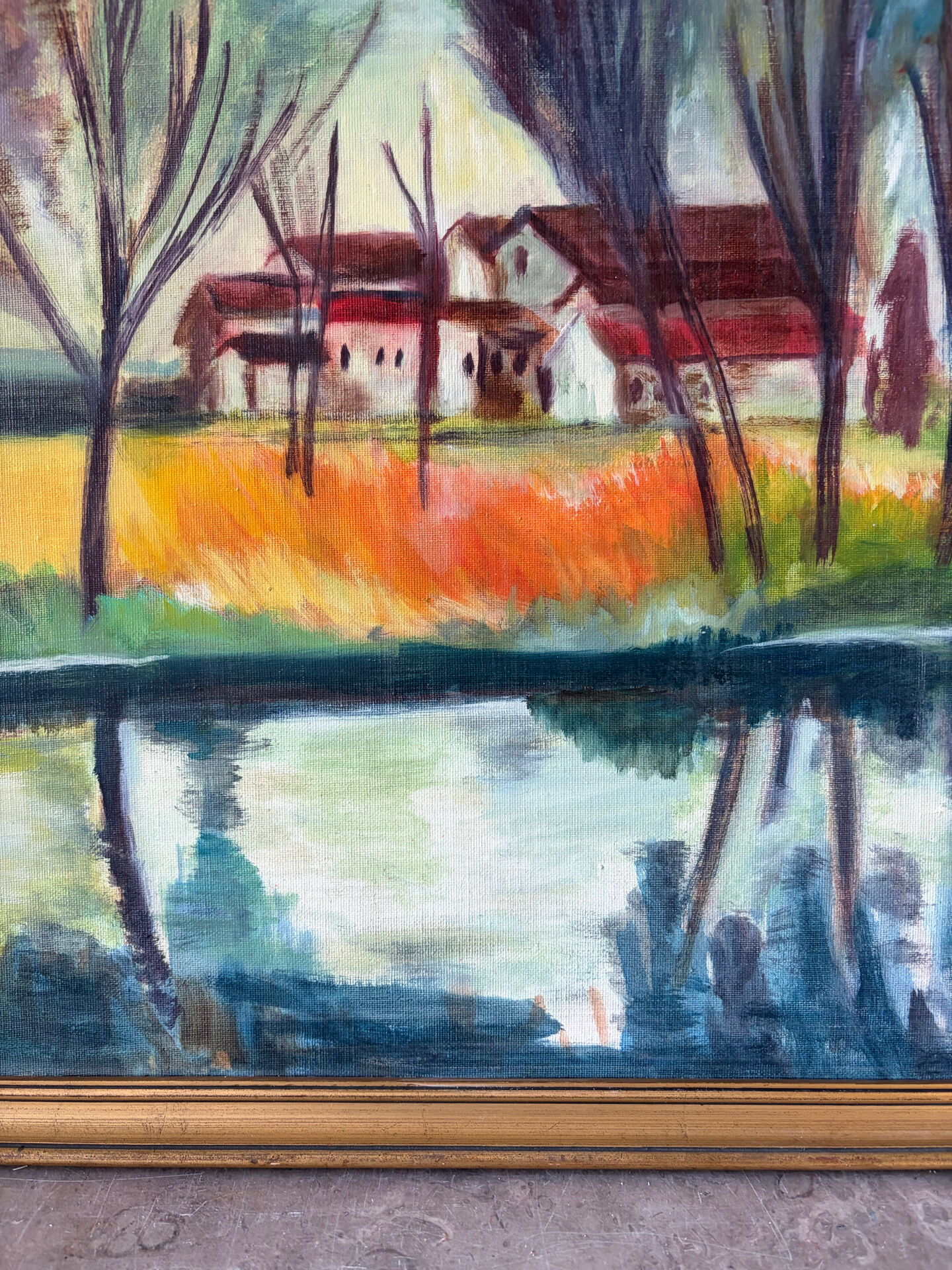 House by the water, oil on canvas signed