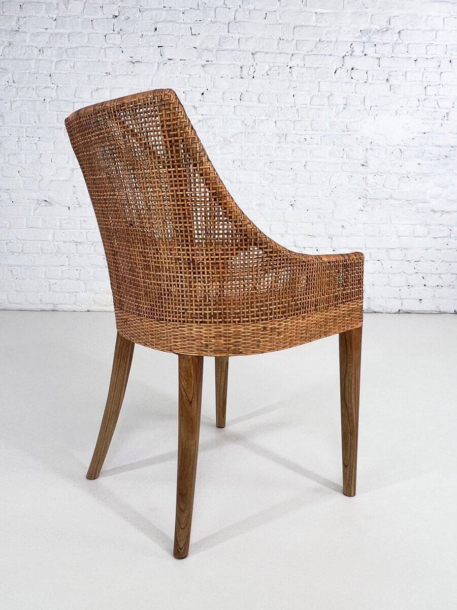 Rattan and Wood Chairs, France, Set of 6