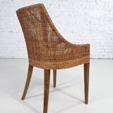 Rattan and Wood Chairs, France, Set of 6