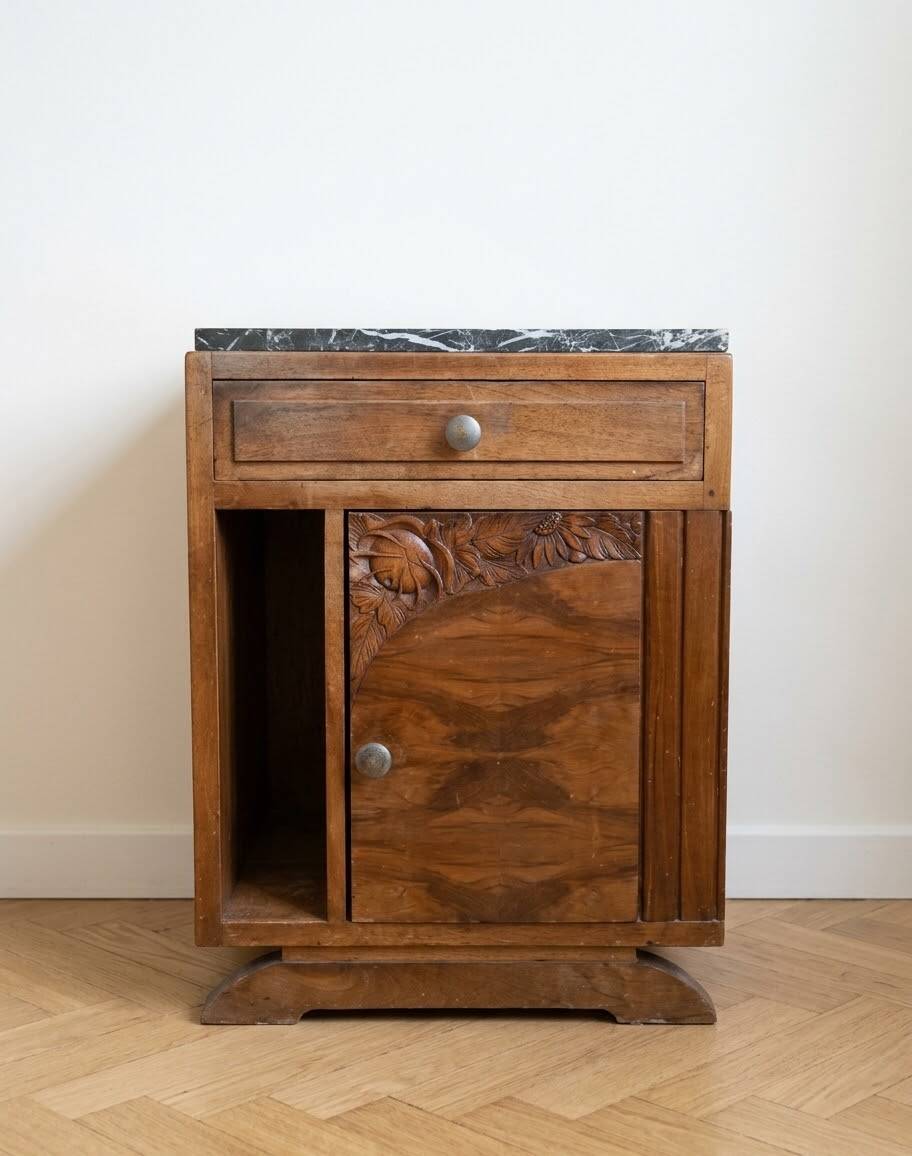 Art Deco bedside table in wood and marble