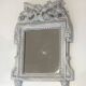 Louis XVI Style Mirror in Carved Wood with Grey Patina and Dove Pediment
