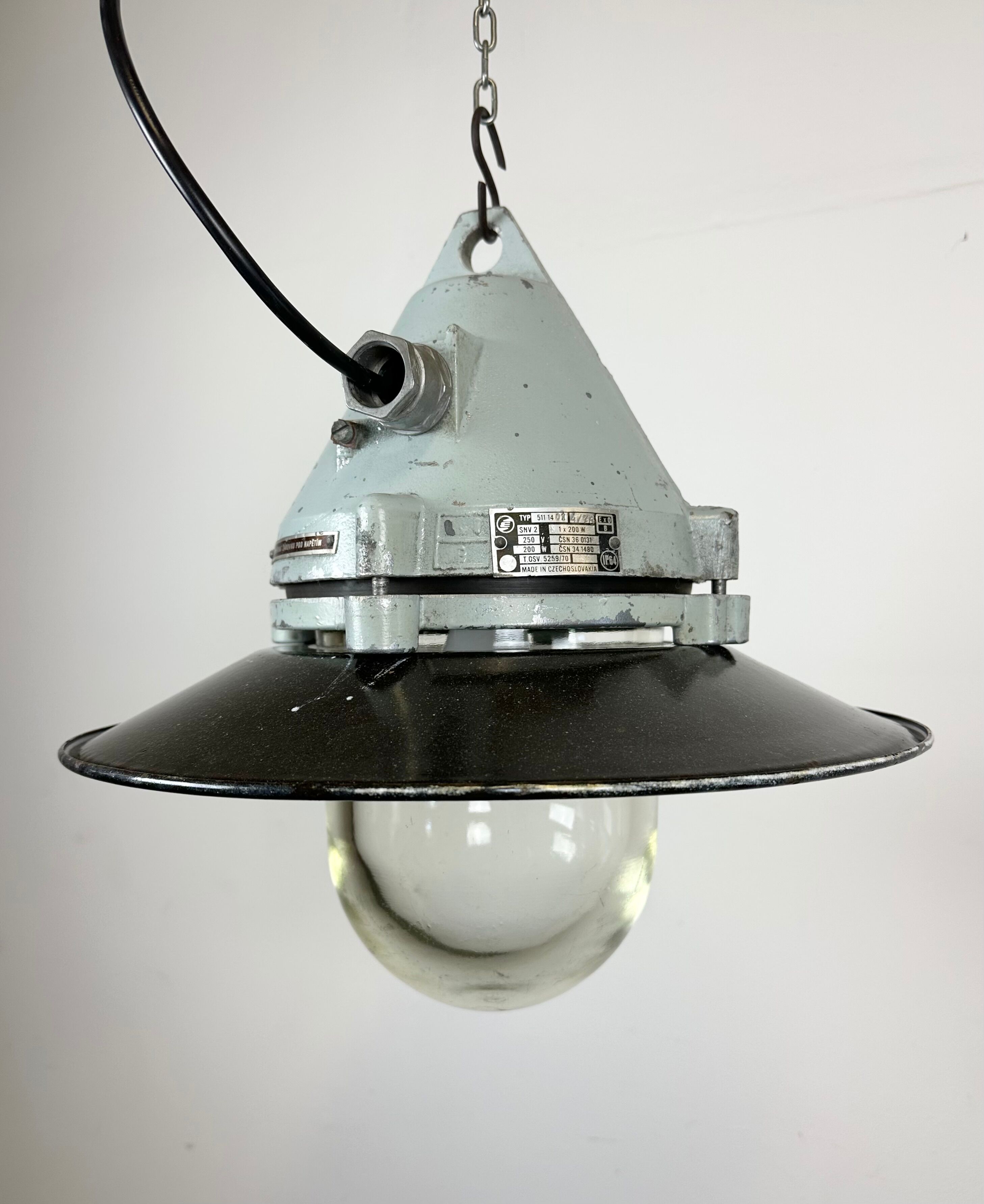 Aluminium and enameled bomb proof pendant lamp 70s
