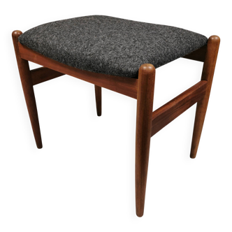Teak stool with grey fabric seat, Danish from the 1970s.