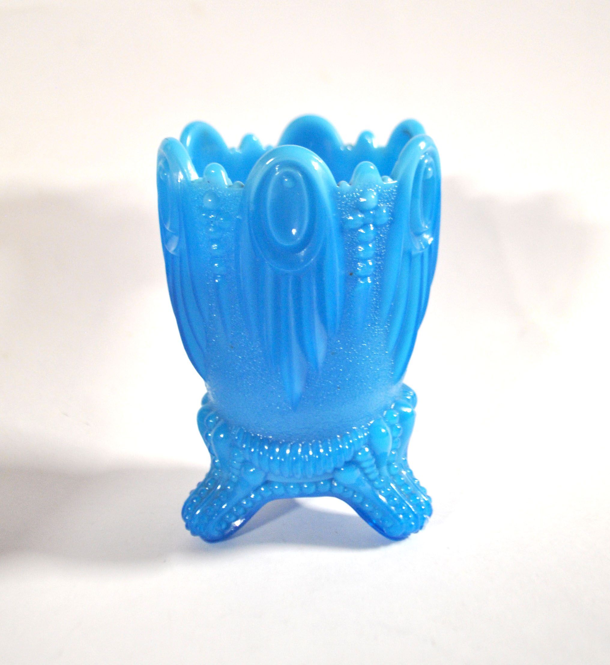 Portieux Gothic opaline goblet candle holder in blue opaline signed - 1910
