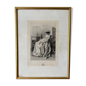 Old engraving “The broken thread” 19th century. Widal & De Montaut