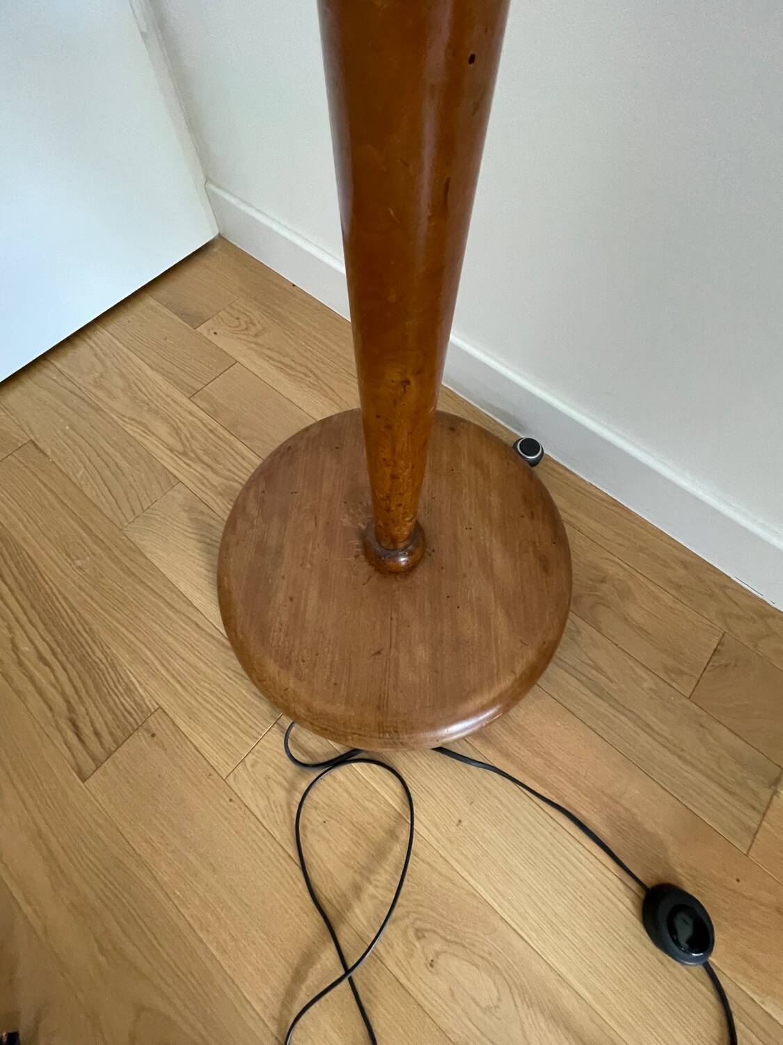 Antique wooden floor lamp with opaline glass shade