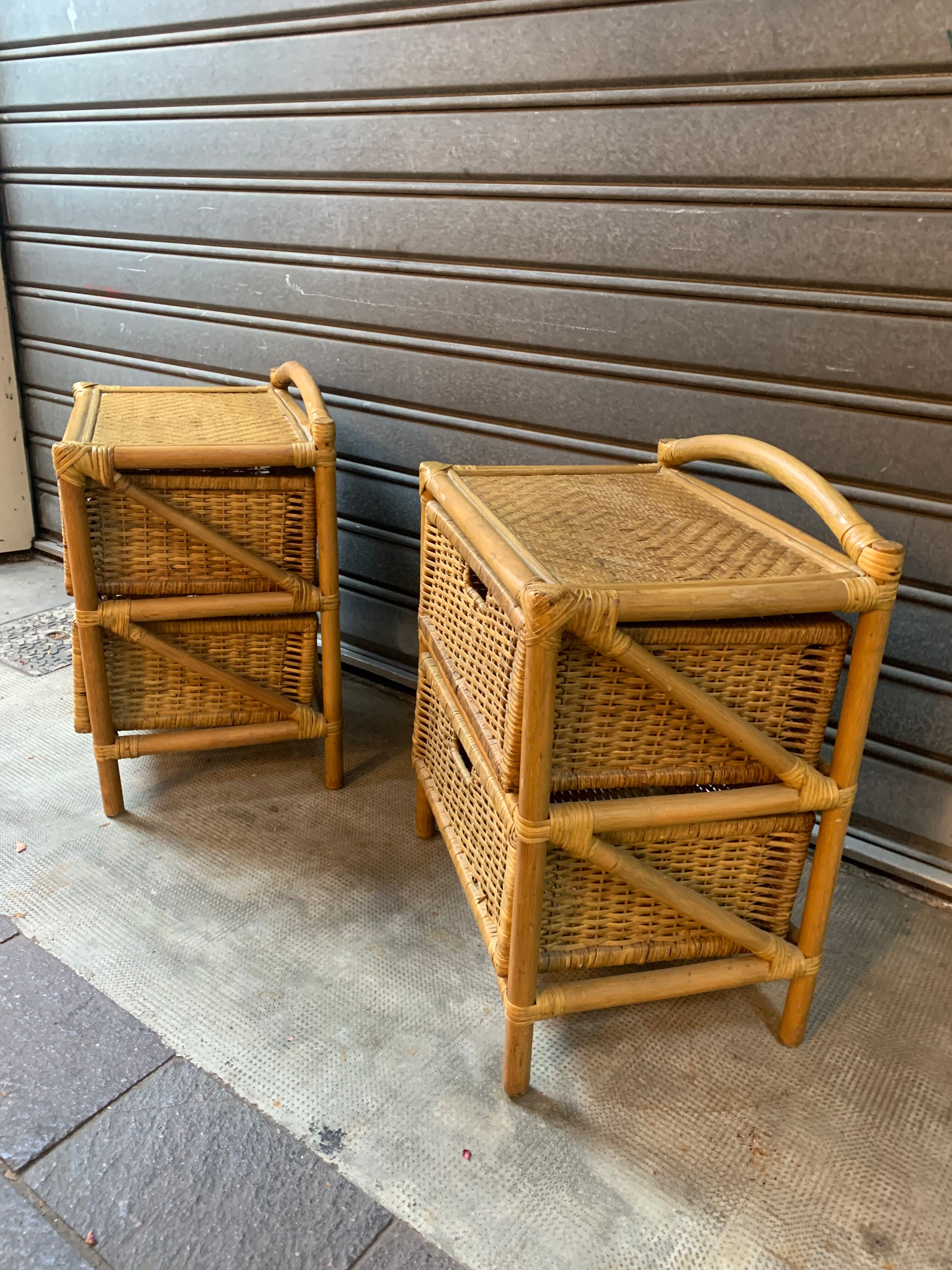 Pair of rattan bedside tables 1970s