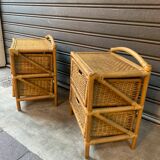 Pair of rattan bedside tables 1970s
