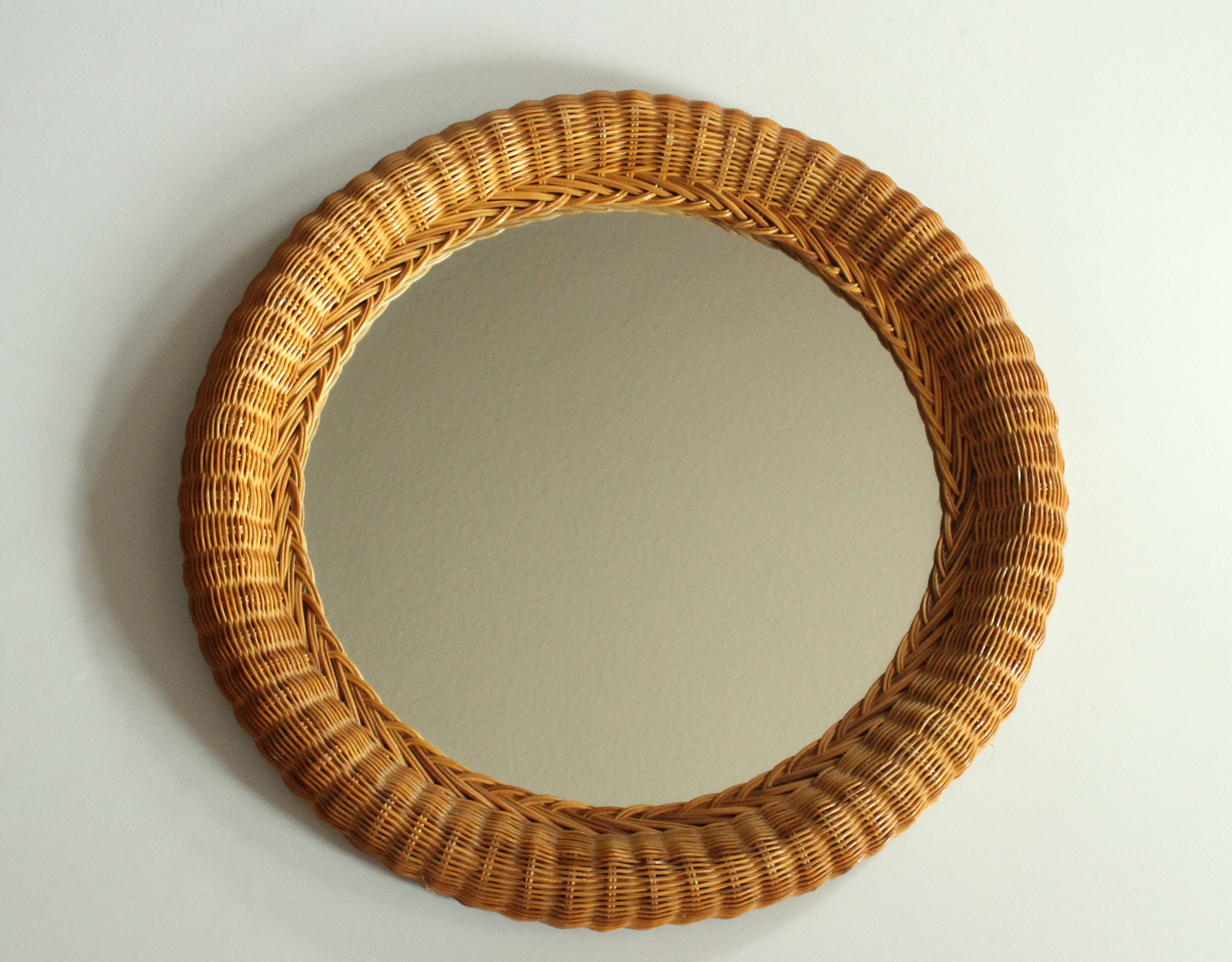 Round rattan (frame) wall mirror - Vintage