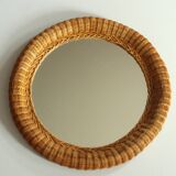 Round rattan (frame) wall mirror - Vintage