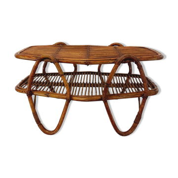 Coffee table with magazine tray in vintage rattan from the 60s