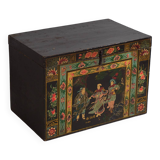 Ancien coffre oriental avec peinture de la guerrière Yang Mulan (c.1900) #9