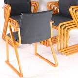 Set of 8 wooden and fabric chairs