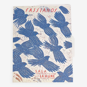 Alekos fassianos (1935-2022) affiche lithographique rare saga la hune - 1987 - oiseaux