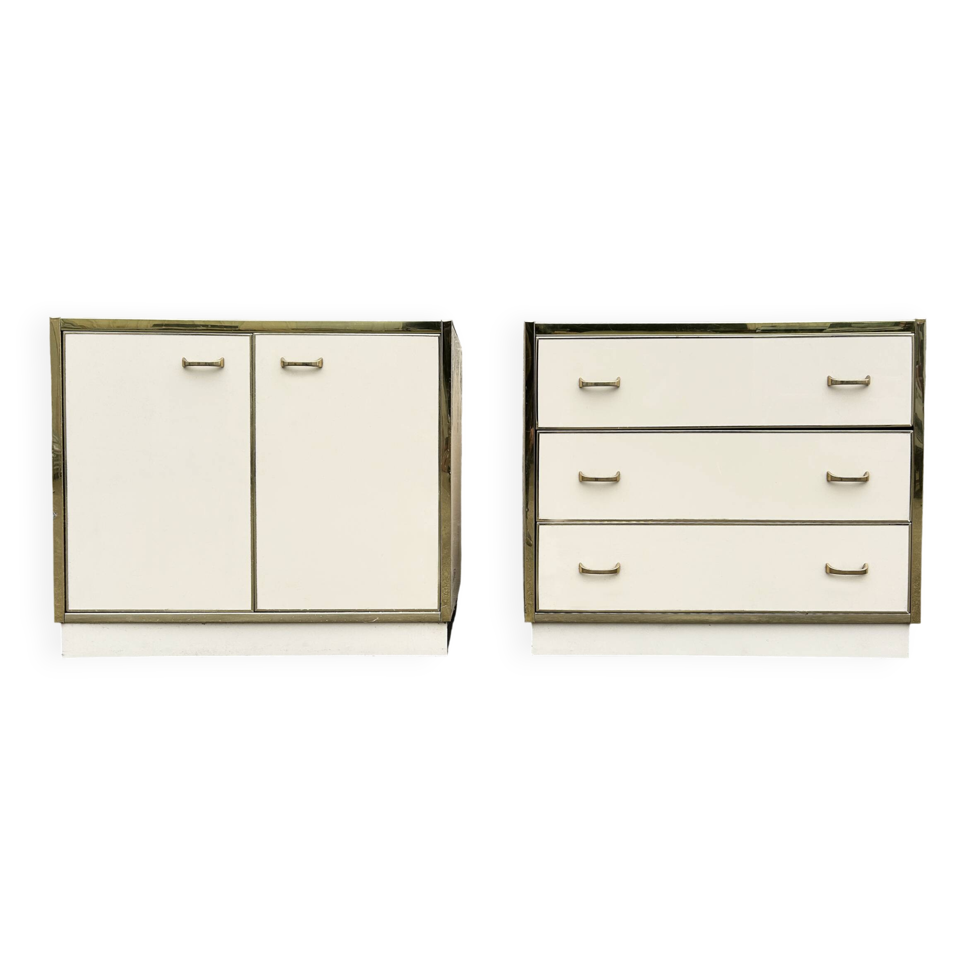 Cabinet and chest of drawers in ivory lacquer, inspired by Mahey and Vandel.