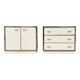 Cabinet and chest of drawers in ivory lacquer, inspired by Mahey and Vandel.