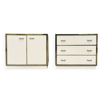 Cabinet and chest of drawers in ivory lacquer, inspired by Mahey and Vandel.