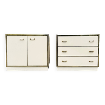 Cabinet and chest of drawers in ivory lacquer, inspired by Mahey and Vandel.
