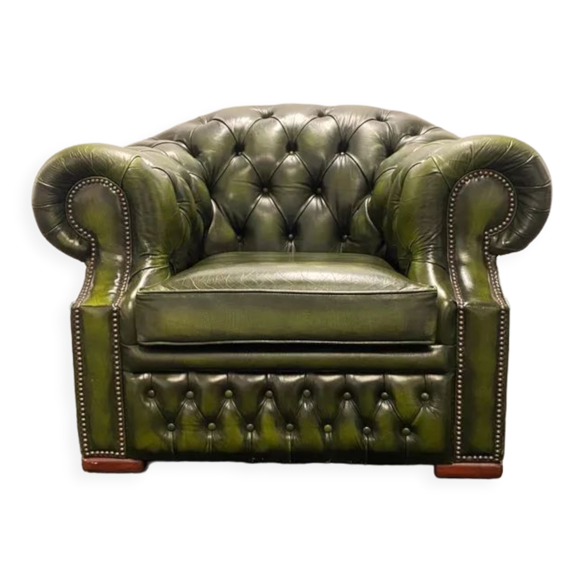 Handcrafted Chesterfield Club Armchair in Earthy Green Tone