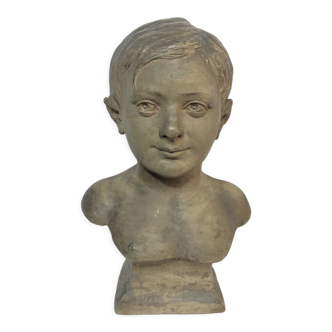 Bust young boy plaster monogram circa 1900