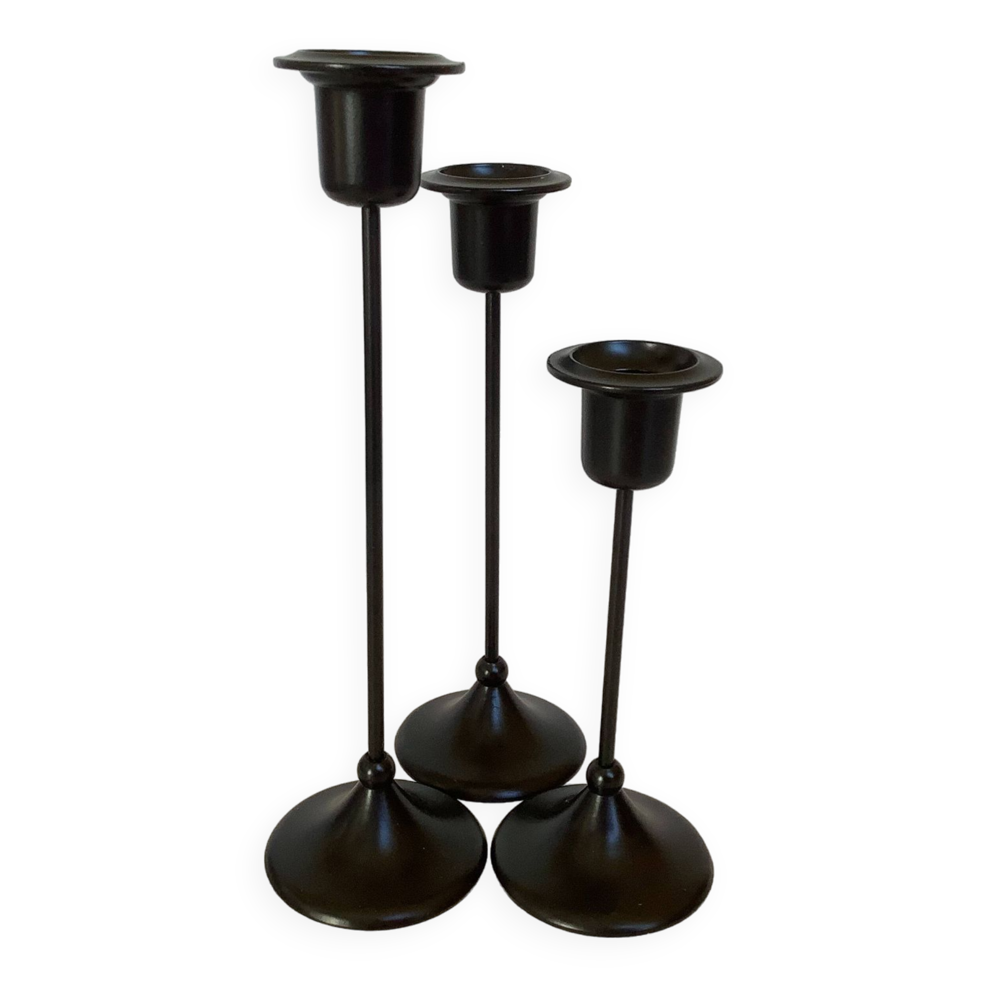 Trio of Scandinavian candlesticks with black tulip base