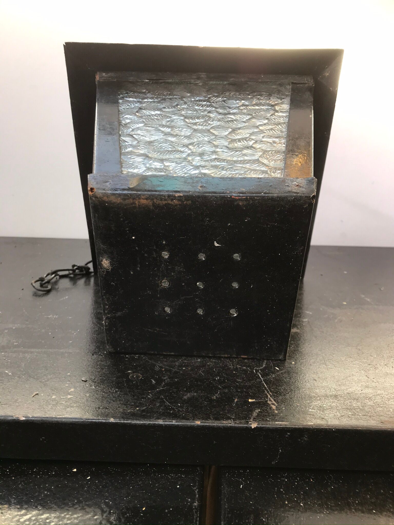 Suspension Old Lantern Metal Black - Vintage 70s Moulded Glass