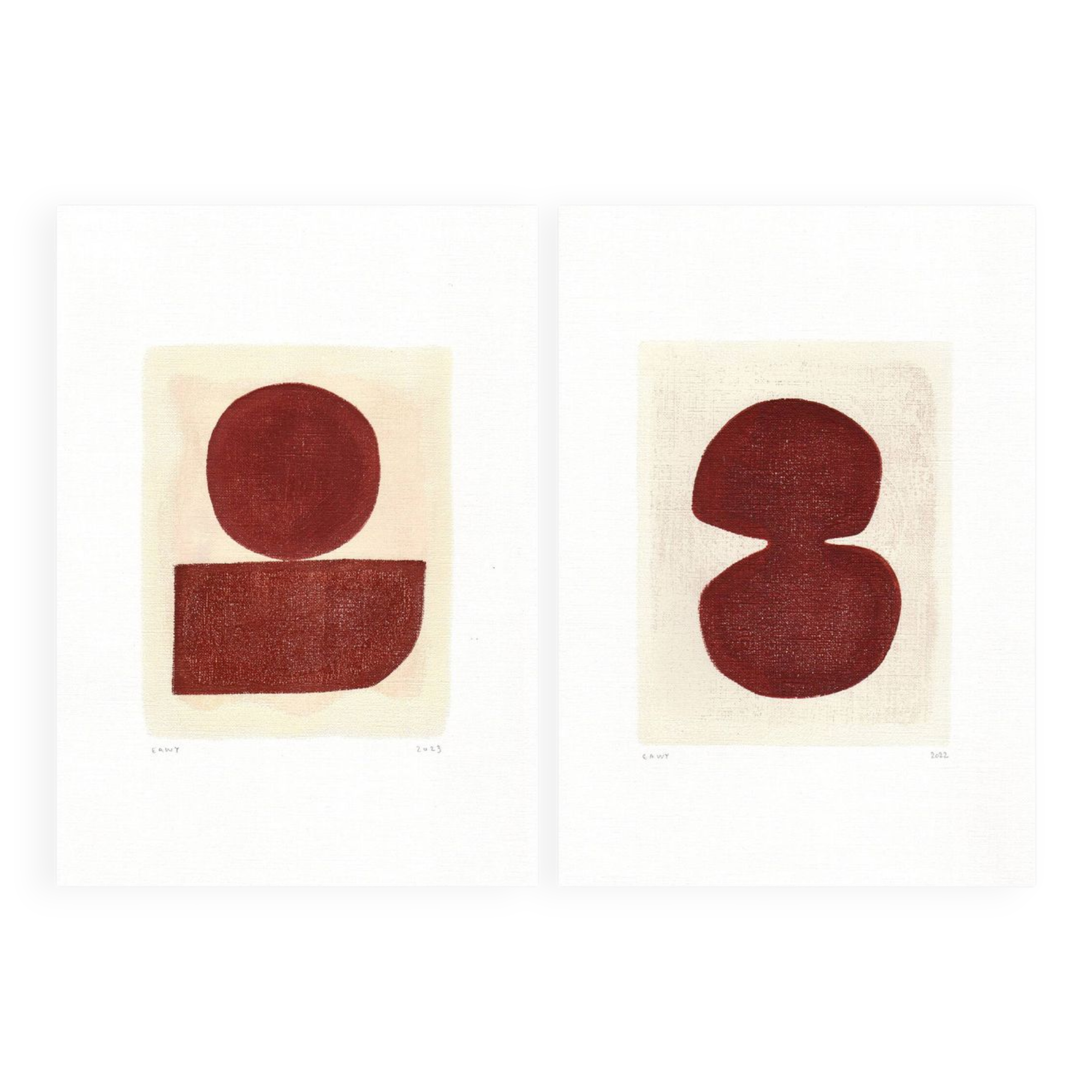 Painting duo - Tea and Infini - abstract illustration - Dark terracotta - signed eawy