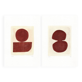 Painting duo - Tea and Infini - abstract illustration - Dark terracotta - signed eawy