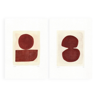 Duo de peinture - Tea et Infini - illustration abstraite - Terracotta fonçé - signées eawy