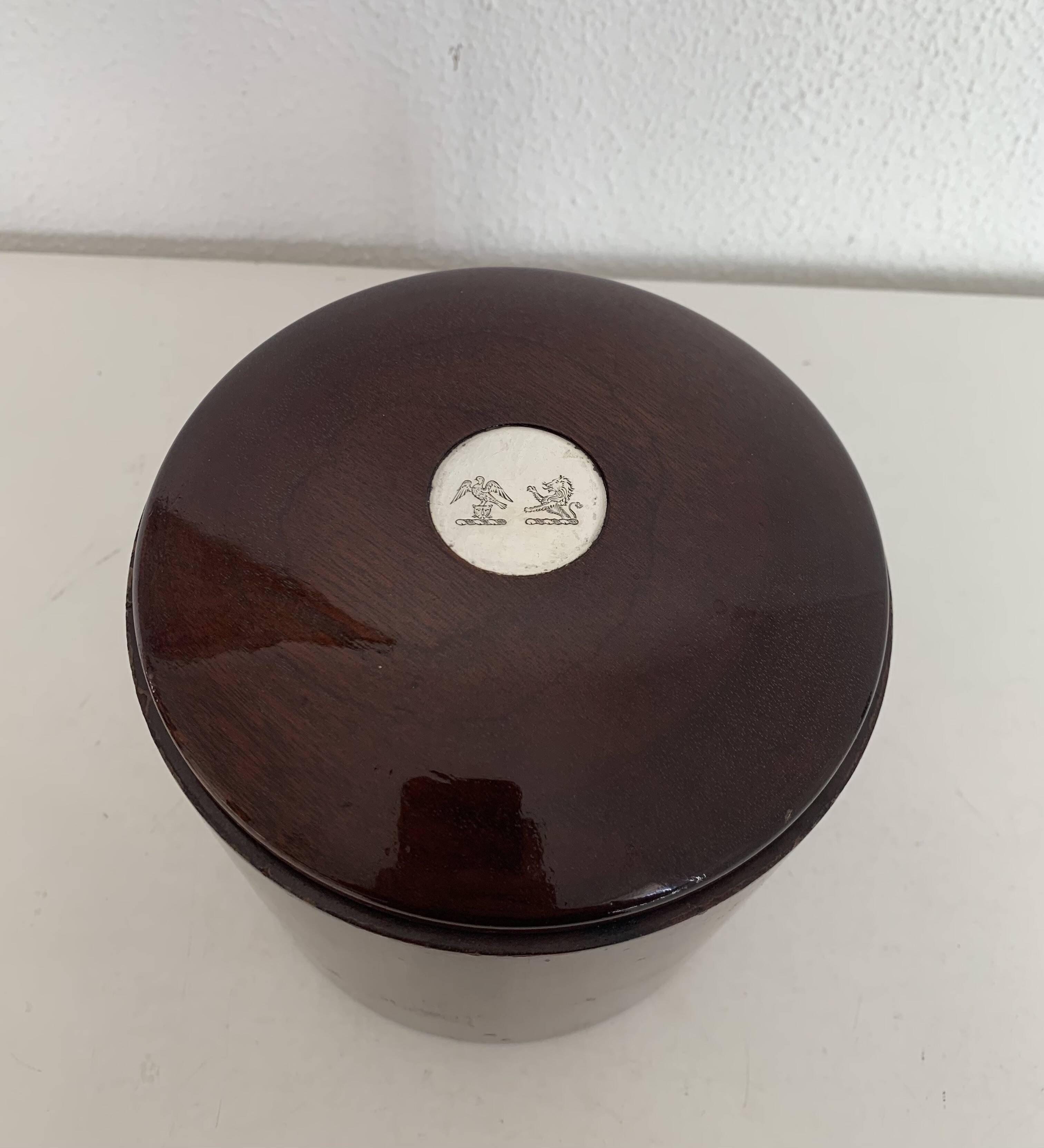 Vintage tobacco pot 1960 wooden snuff box with Stewart crest - 15 x 14 cm