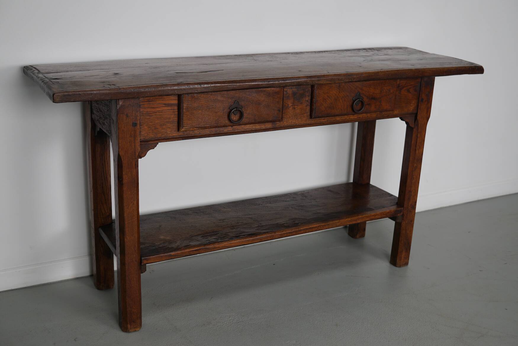 Antique French Rustic Farmhouse Oak Side Table, 19th Century