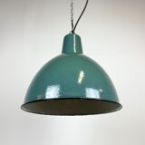 Lampe industrielle d’usine en émail vert années 1960