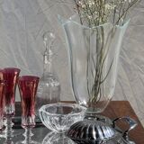 Large glass vase with stylized petal pattern H25.5