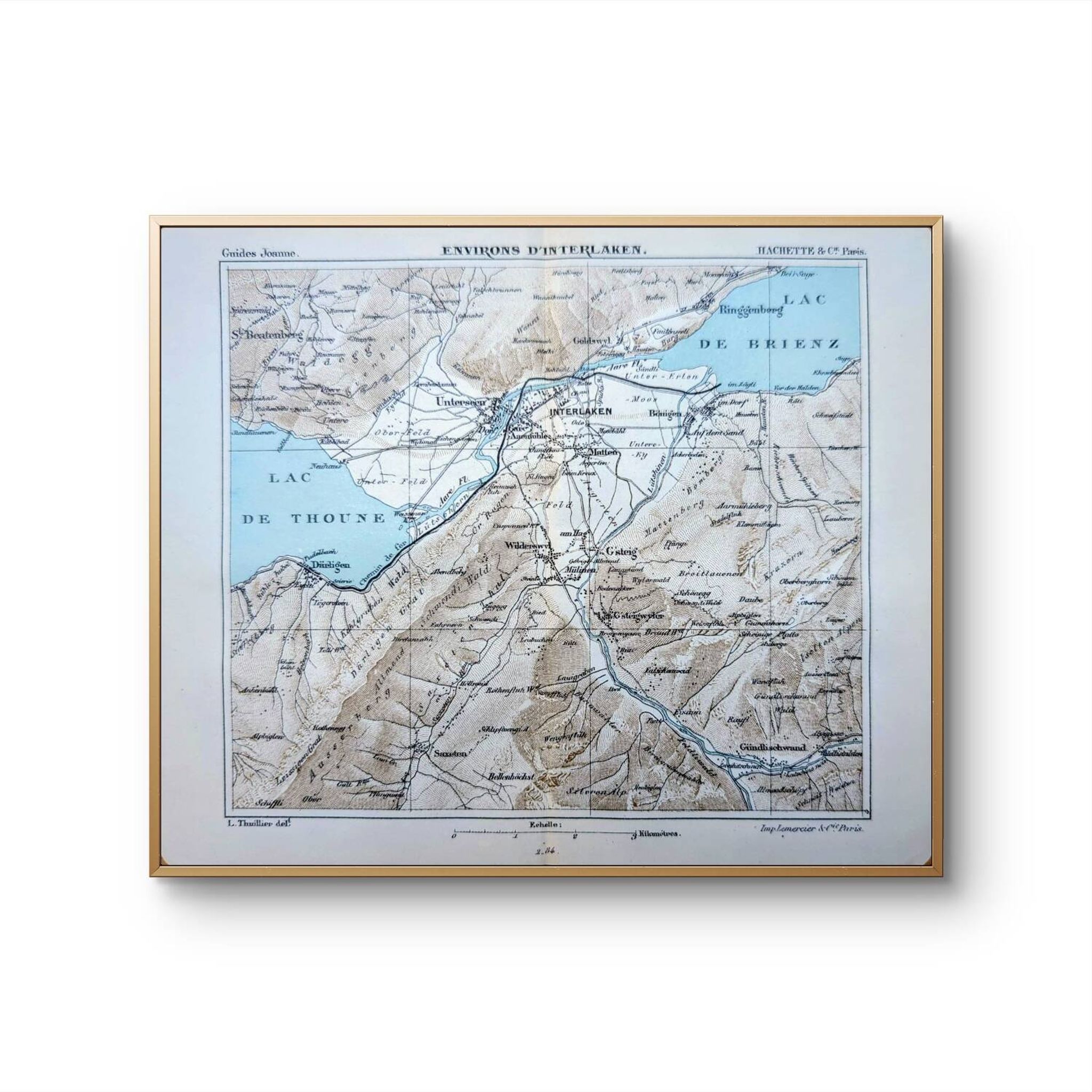 Imprimée en 1844, les environs d'Interlaken, Suisse.