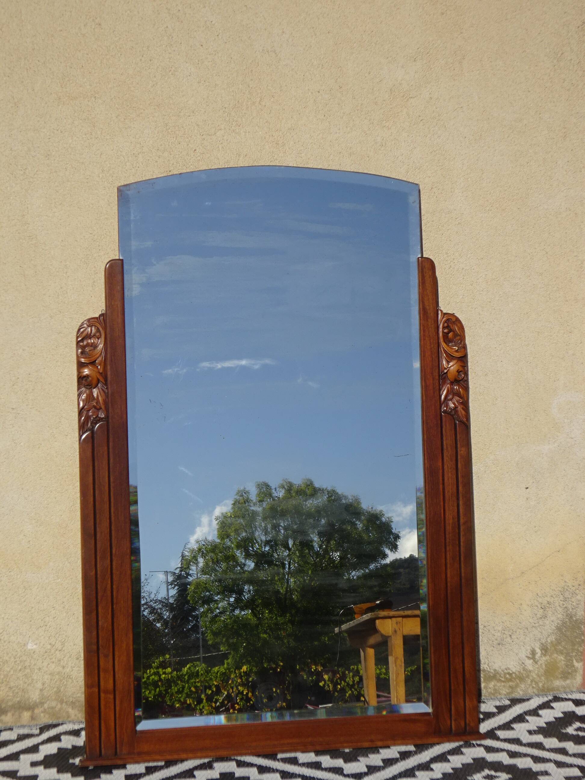 Art Deco mirror in walnut frame 126/88cm