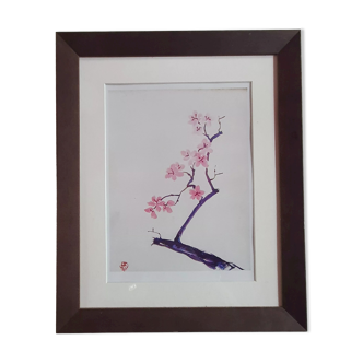 Cadre toile peinture cerisier japonais