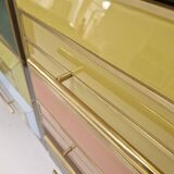 Mid Century Solid Wood And Colored Glass Bar Furniture, Italy 1950's