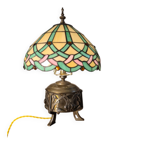 Lampe bronze et laiton - abat jour